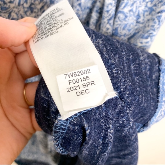 Lucky Brand Boho Floral Print Casual Tunic Short Sleeve T Shirt Blue Large L - Picture 7 of 10